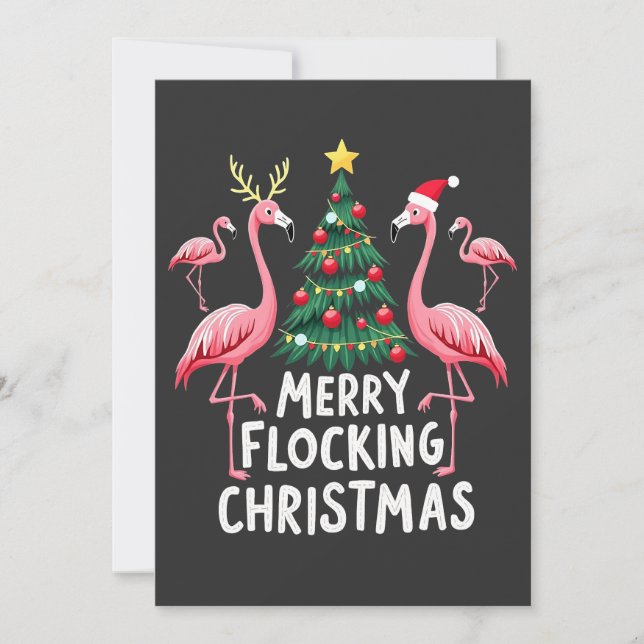 Merry Flocking Christmas Xmas Flamingo Tree Invitation (Front)