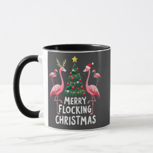 Merry Flocking Christmas Xmas Flamingo Tree Mug