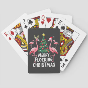 Merry Flocking Christmas Xmas Flamingo Tree Playing Cards