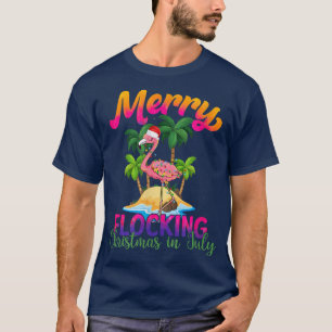 Merry Flocking Flamingo Santa Hat Tropical Beach V T-Shirt