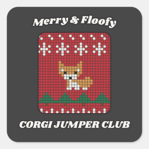 Merry & Floofy Corgi Christmas Jumper Square Sticker