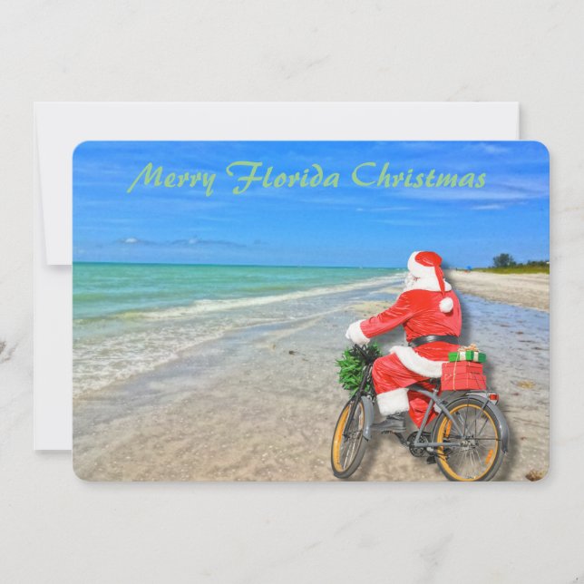 Merry Florida Christmas Sanibel Island Beach Santa Holiday Card (Front)