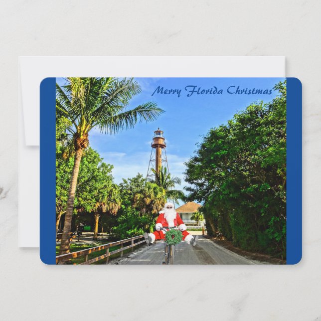 Merry Florida Christmas Sanibel Island Lighthouse Holiday Card (Front)