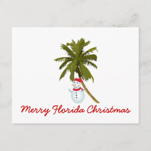 Merry Florida Christmas, Snowman under palm tree Holiday Postcard