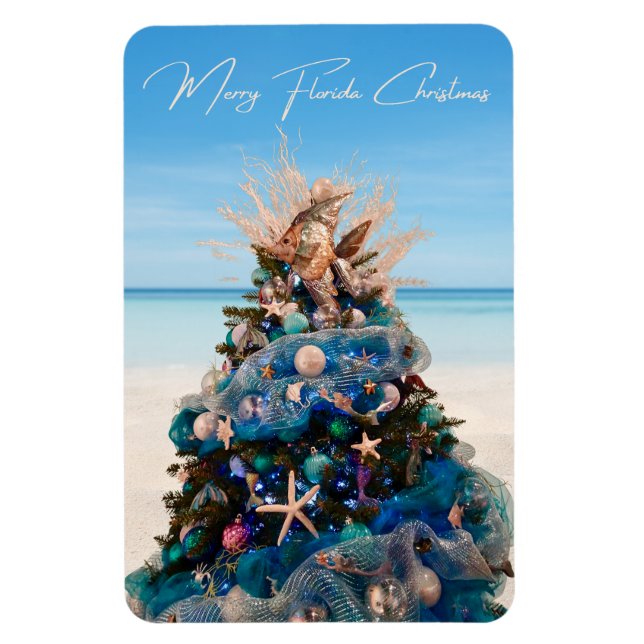 Merry Florida Christmas Tropical Beach and Tree Magnet (Vertical)