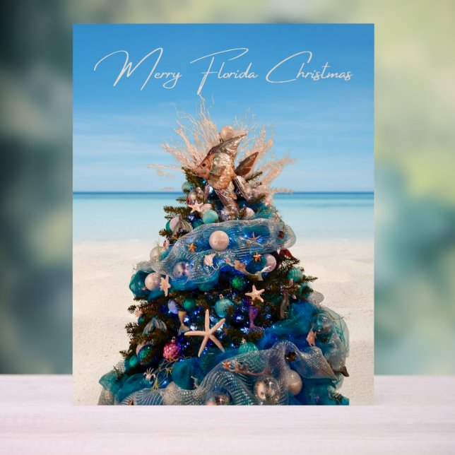 Merry Florida Christmas Tropical Beach HolidayTree Acrylic Sign (Neutral)