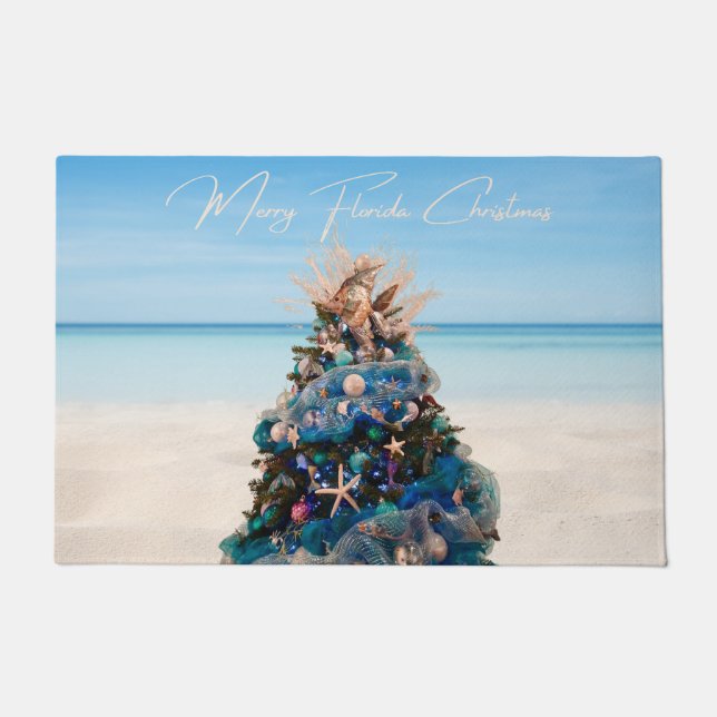 Merry Florida Christmas Tropical Beach HolidayTree Doormat (Front)
