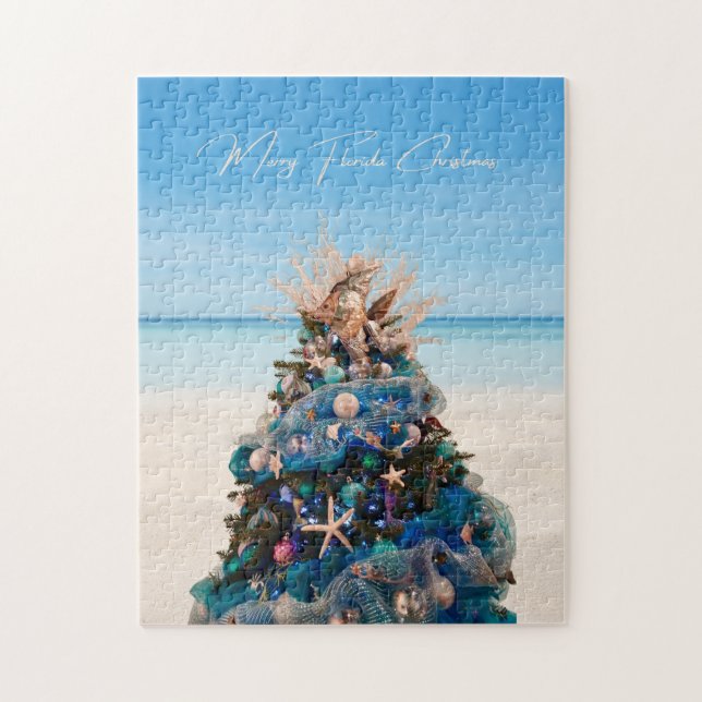 Merry Florida Christmas Tropical Beach HolidayTree Jigsaw Puzzle (Vertical)