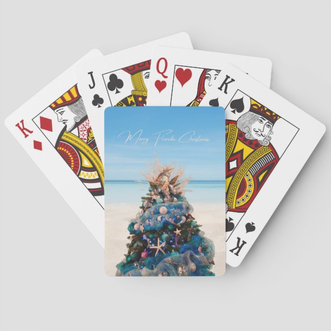 Merry Florida Christmas Tropical Beach HolidayTree Playing Cards (Back)
