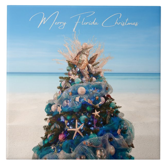Merry Florida Christmas Tropical Beach HolidayTree Tile (Front)