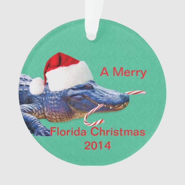 Merry Florida Christmas with Alligator Ornament (Front)