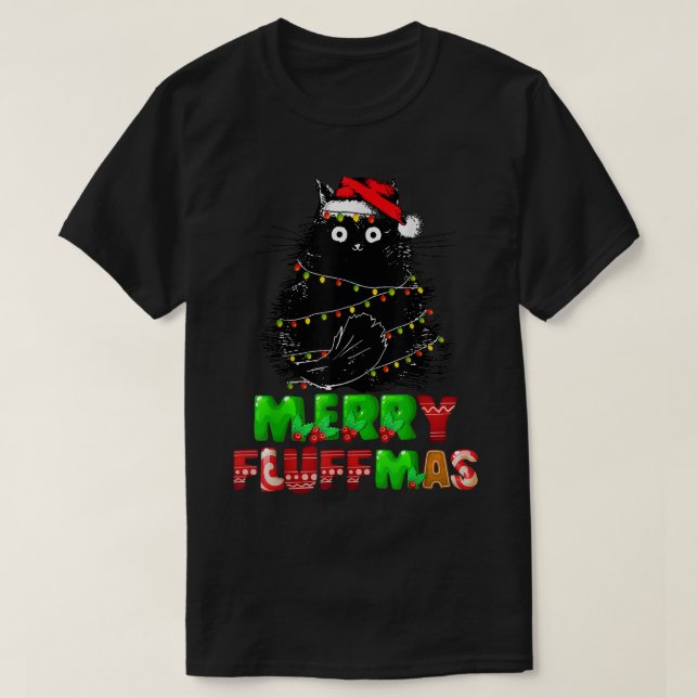 Merry Fluffmas Catmas Christmas Cat Lover Santa Xm T-Shirt (Design Front)