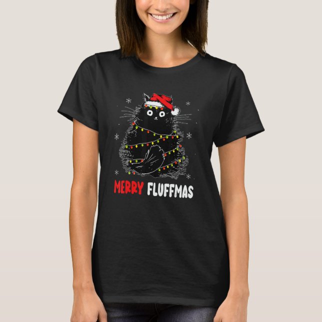 Merry Fluffmas Catmas Cute Grumpy Cats Meowy Kitty T-Shirt (Front)