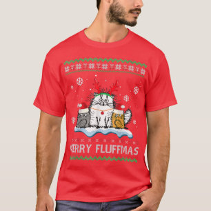 Merry Fluffmas Cats Santa Reindeer Ugly Christmas T-Shirt