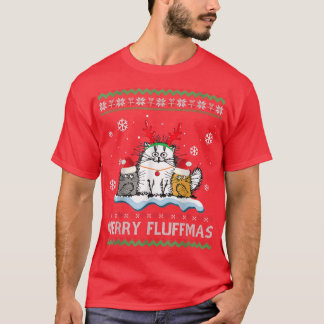 Merry Fluffmas Cats Santa Reindeer Ugly Christmas  T-Shirt