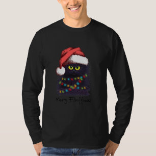 Merry Fluffmas Cats With Santa Hat Xmas Lights T-Shirt