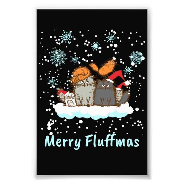 Merry Fluffmas Christmas Cat Christmas Present Photo Print (Front)