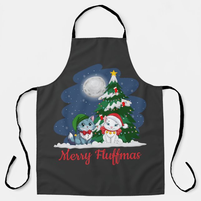 Merry Fluffmas Cute Cat Christmas Apron (Front)