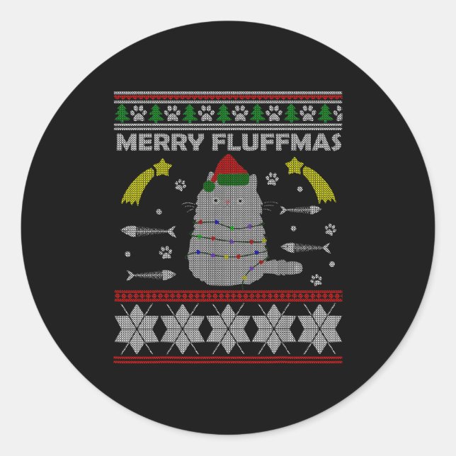 Merry Fluffmas Cute Ugly Christmas Outfit For Wome Classic Round Sticker (Front)