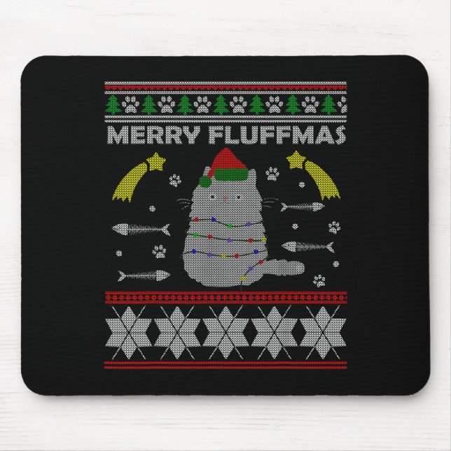 Merry Fluffmas Cute Ugly Christmas Outfit For Wome Mouse Mat (Front)