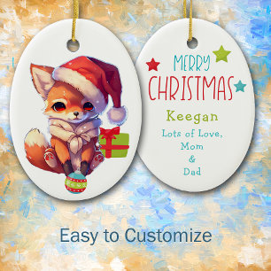 Merry Fox Kids Christmas Ceramic Ornament