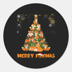 Merry Foxmas Christmas Tree Cute Holiday Fox Lover Classic Round Sticker