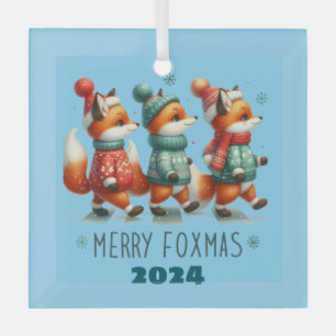 Merry Foxmas Glass Tree Decoration