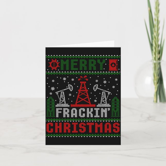 Merry Fracking Christmas Funny Oilfield Ugly Xmas  Card (Front)