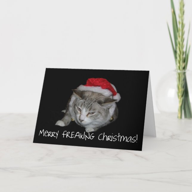 Merry Freaking Christmas Fat Cat Christmas Card (Front)