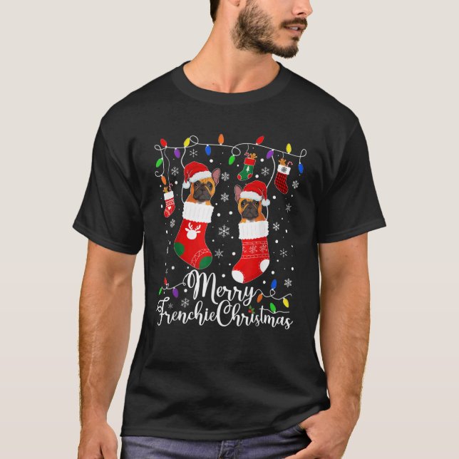 Merry Frenchie Christmas French Bulldog Xmas Party T-Shirt (Front)