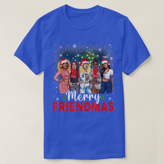 Merry Friendsmas Black Afro African Proud Santa Xm T-Shirt (Design Front)