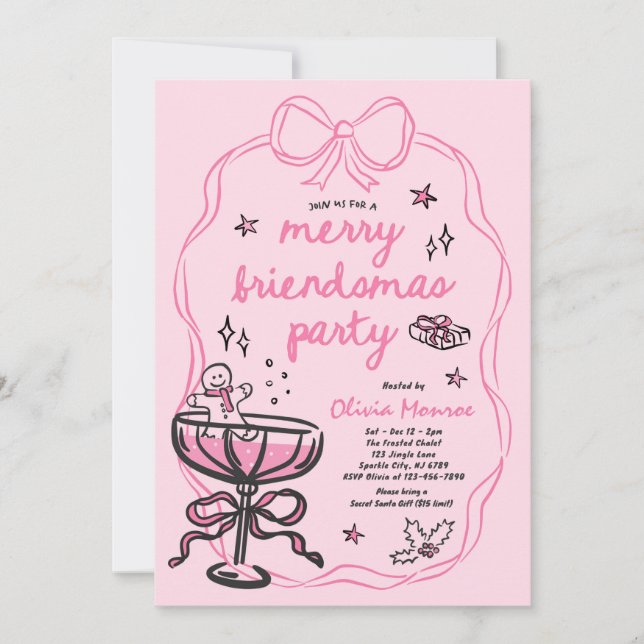 Merry Friendsmas Christmas Cocktail Holiday Party Invitation (Front)