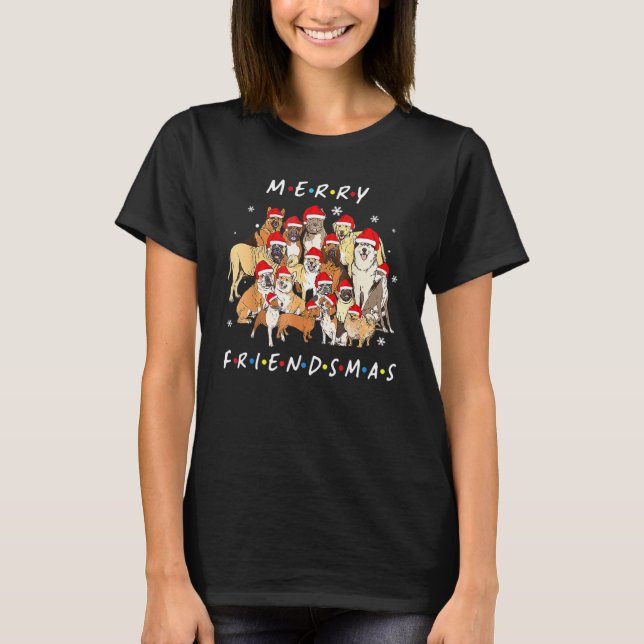Merry Friendsmas Dog Santa Hat Christmas Xmas Pet  T-Shirt (Front)