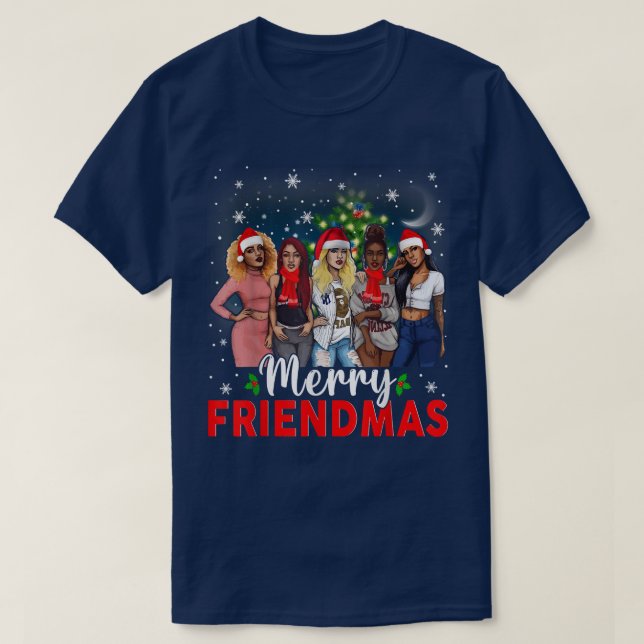 Merry Friendsmas Xmas Black Afro African Proud San T-Shirt (Design Front)