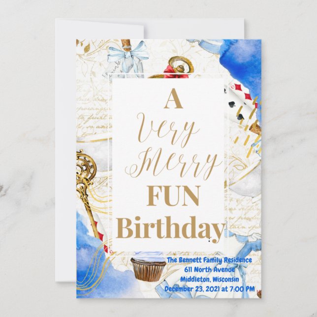 Merry Fun Birthday Invitation Card (Front)