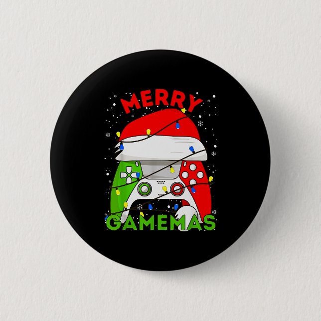 Merry Gamemas Santa Hat Gamer Controller Christmas 6 Cm Round Badge (Front)