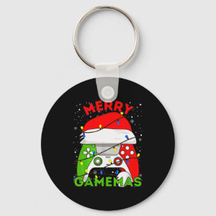 Merry Gamemas Santa Hat Gamer Controller Christmas Key Ring