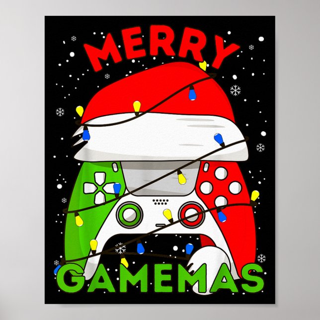 Merry Gamemas Santa Hat Gamer Controller Christmas Poster (Front)
