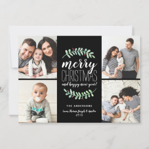 Merry Garland Holiday 4 Photo Collage Card
