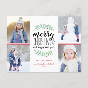 Merry Garland Holiday 4 Photo Collage Postcard