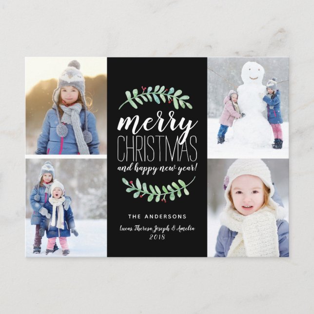 Merry Garland Holiday 4 Photo Collage Postcard (Front)