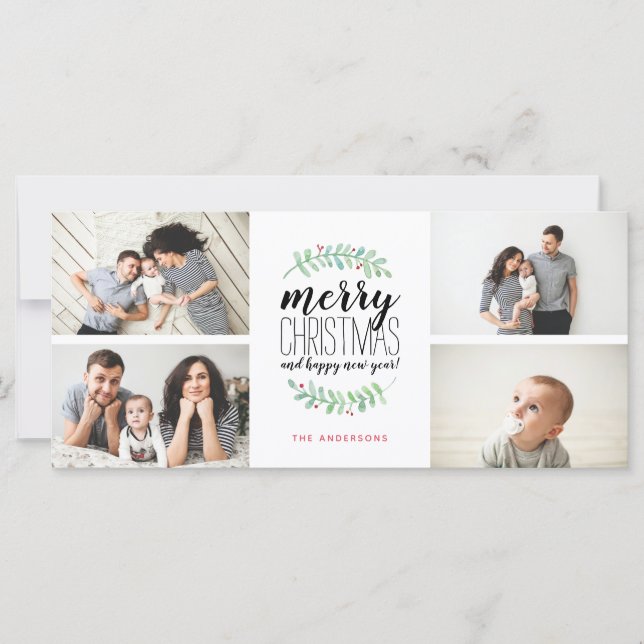 Merry Garland Holiday Christmas 4-Photo Collage (Front)