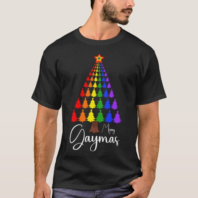 Merry Gaymas Christmas Santa Human LGBT Gay Pride  T-Shirt (Front)