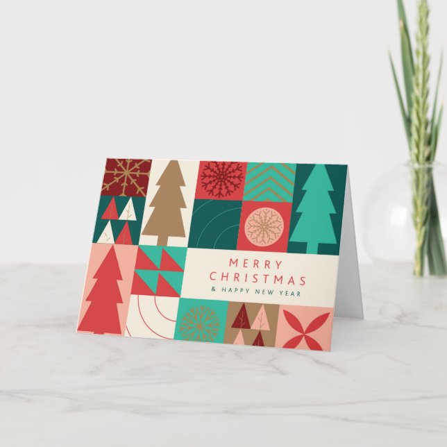 Merry Geometric Christmas - Modern Holiday Card (Front)