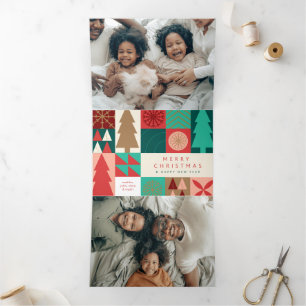 Merry Geometric Christmas - Modern Holiday Tri-Fold Holiday Card