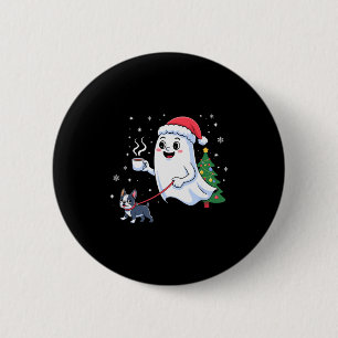 Merry Ghost Walking Boston Terrier Dog Christmas 6 Cm Round Badge