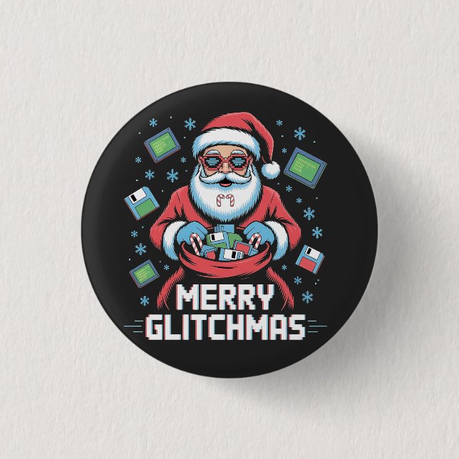  Merry Glitchmas Coding Programmer Santa Christmas 3 Cm Round Badge (Front)
