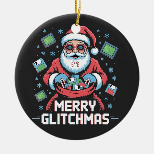  Merry Glitchmas Coding Programmer Santa Christmas Ceramic Tree Decoration (Front)