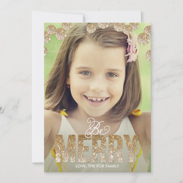 Merry Glitter Holiday Photo Cards - Gold (Front)