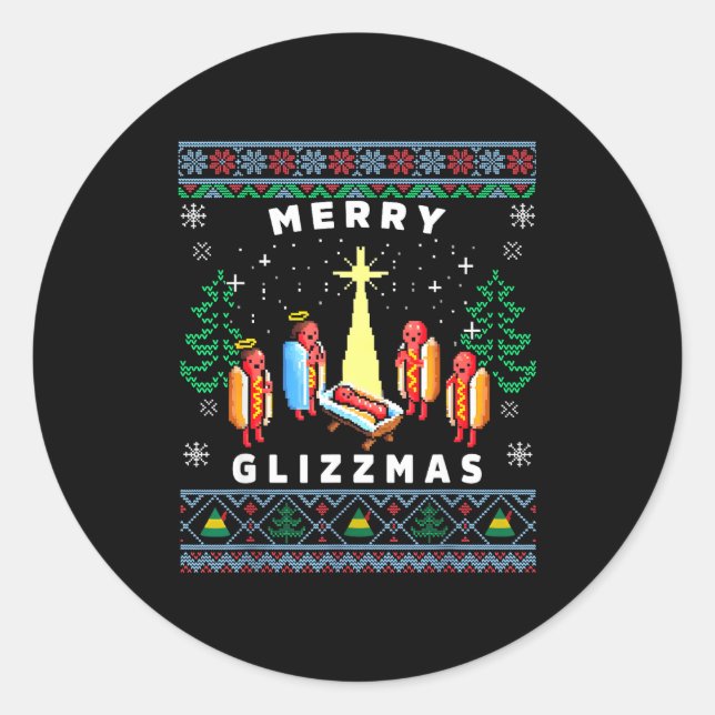 Merry Glizzmas Funny Ugly Christmas Sweater Glizzy Classic Round Sticker (Front)